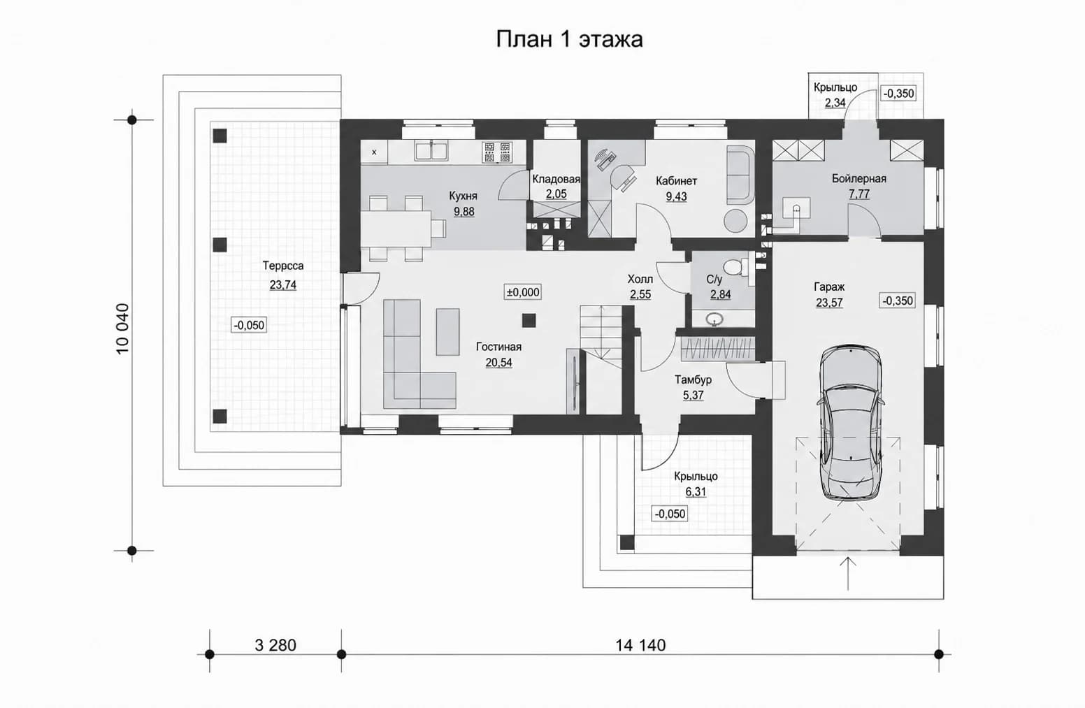Планировка первого этажа дома BURO 111