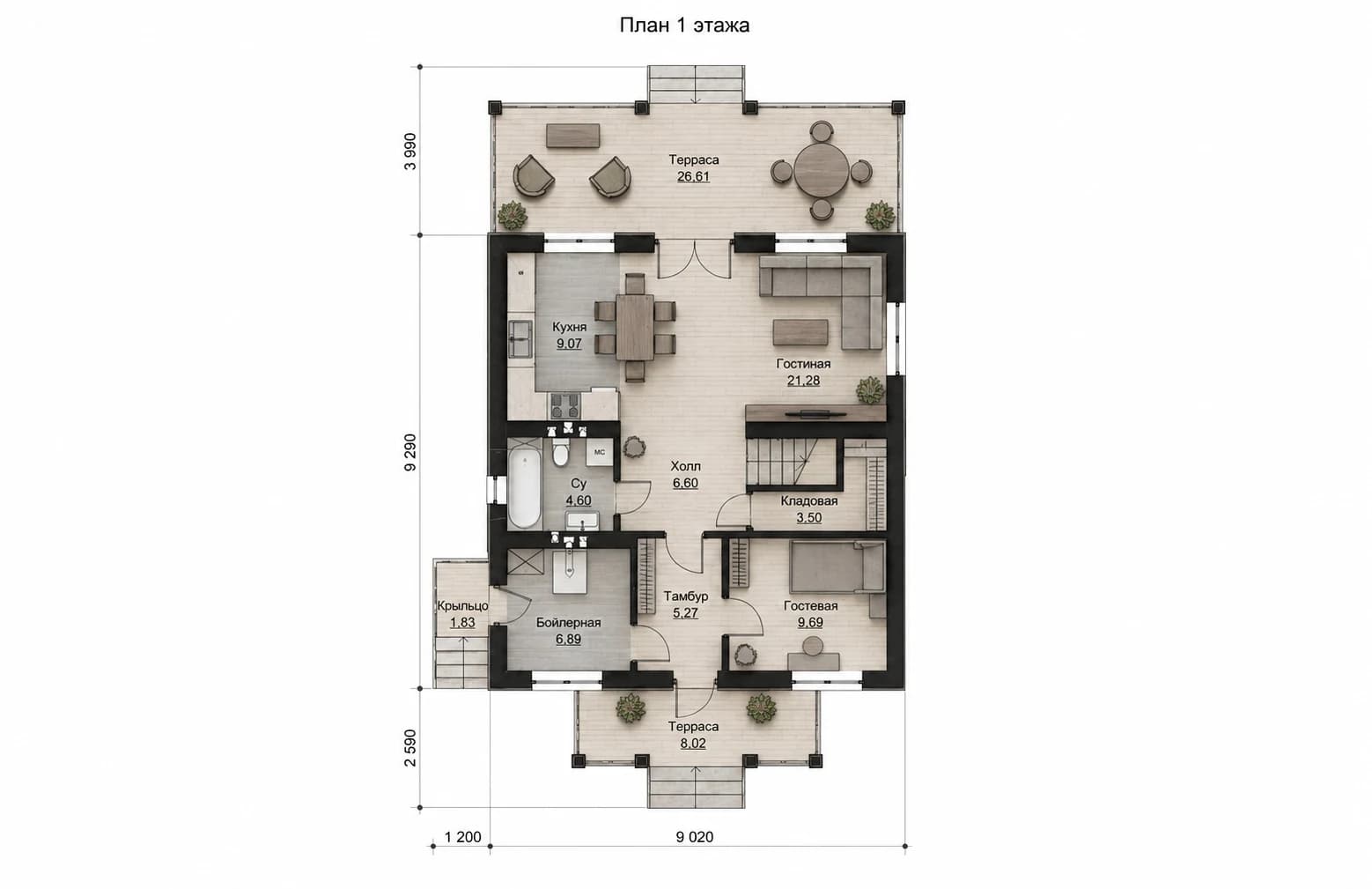 Планировка первого этажа дома BURO 132