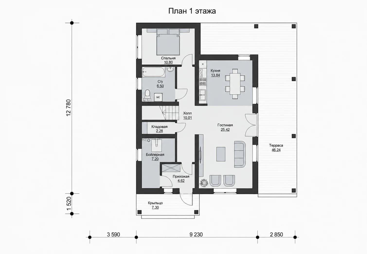 Планировка первого этажа дома BURO 153
