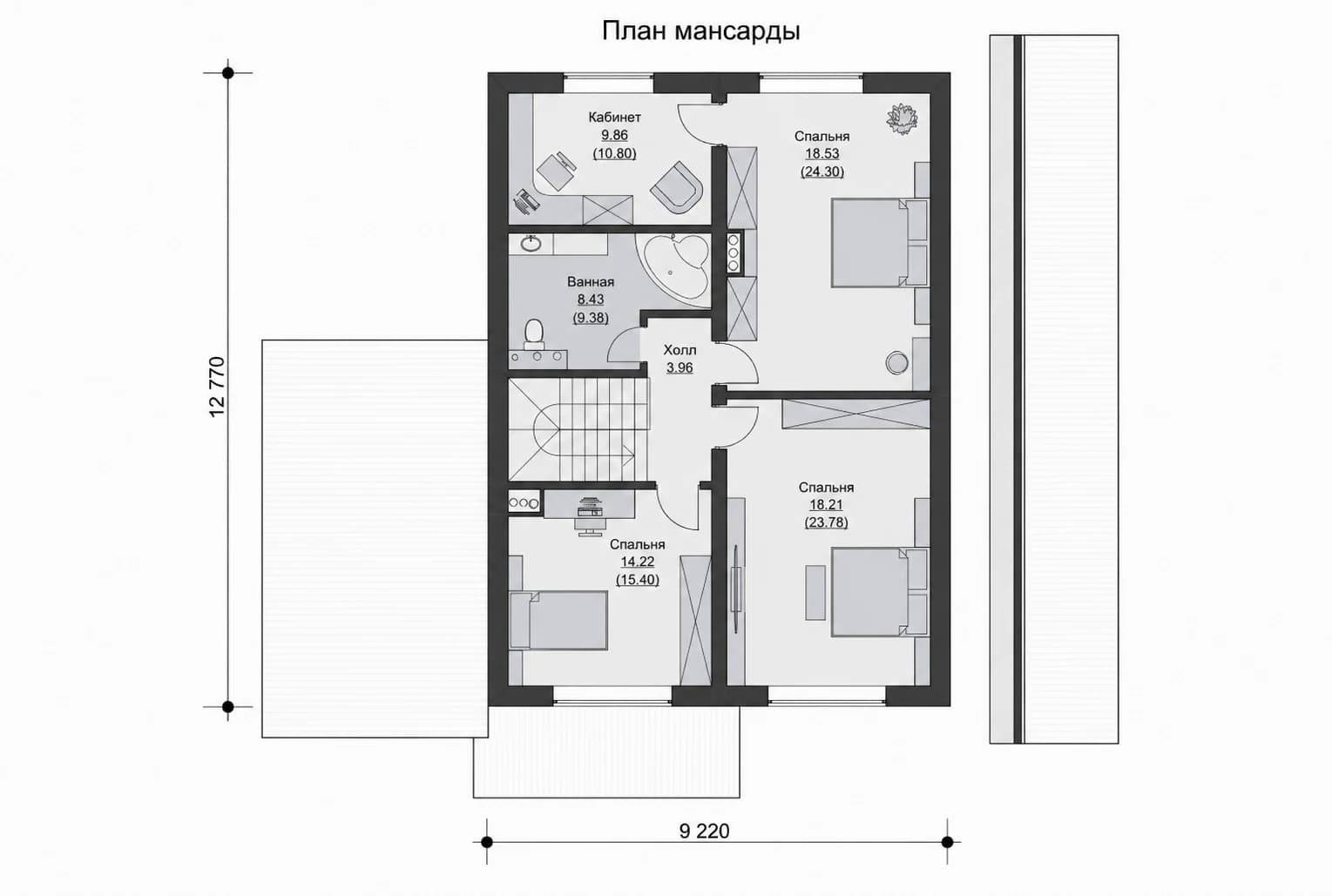 Планировка мансарды дома BURO 153