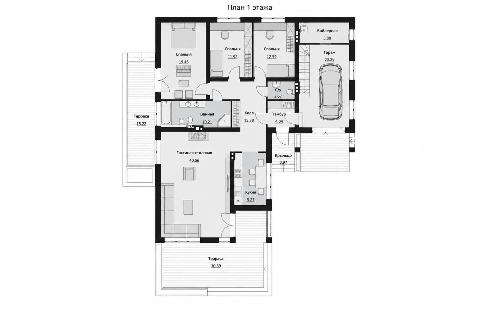 Планировка первого этажа дома BURO 180